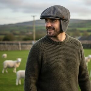 Vintage-Inspired Wool Kangol Charcoal 504 Flat Cap with Ear Flap